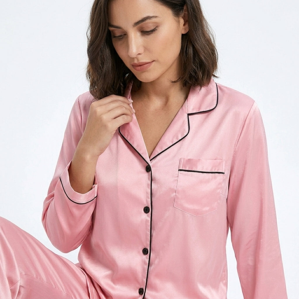 Pyjama Long en Pure Soie de Mûrier – Chemise & Pantalon