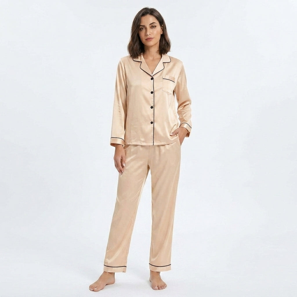Pyjama Long en Pure Soie de Mûrier – Chemise & Pantalon