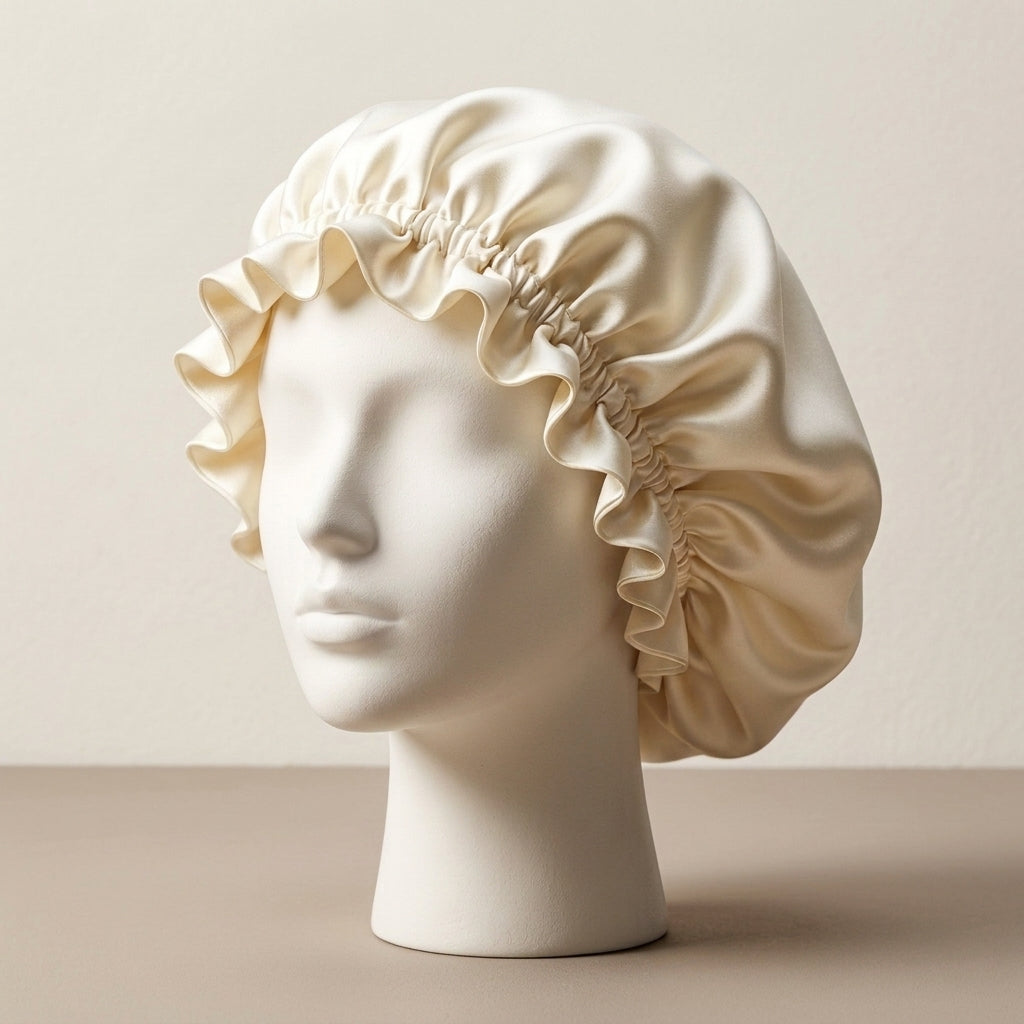 Bonnet de Nuit en Soie de Mûrier Momme Double Volant