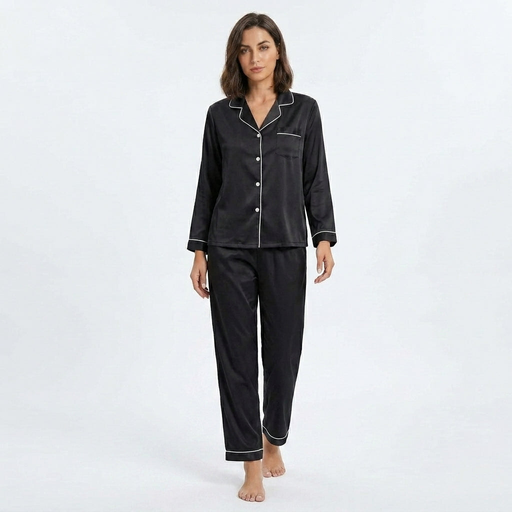 Pyjama Long en Pure Soie de Mûrier – Chemise & Pantalon