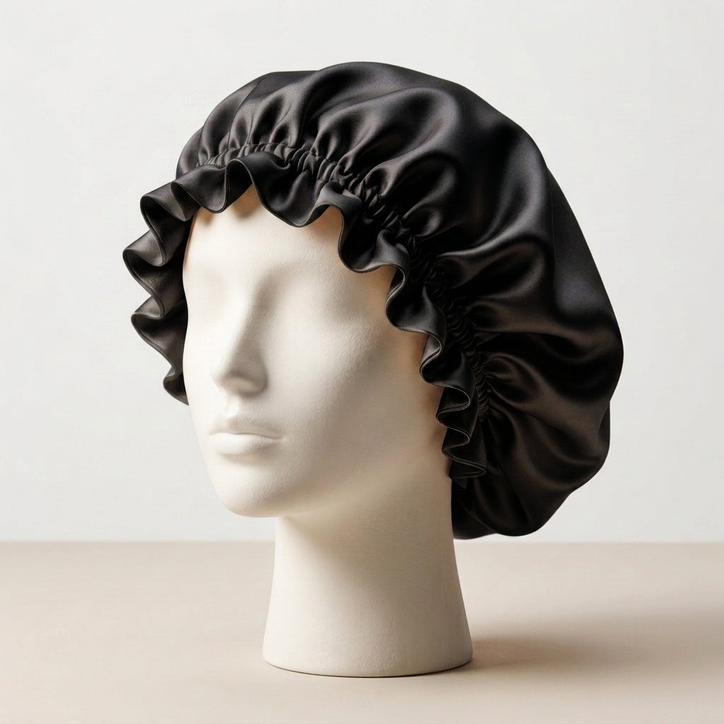 Bonnet de Nuit en Soie de Mûrier Momme Double Volant