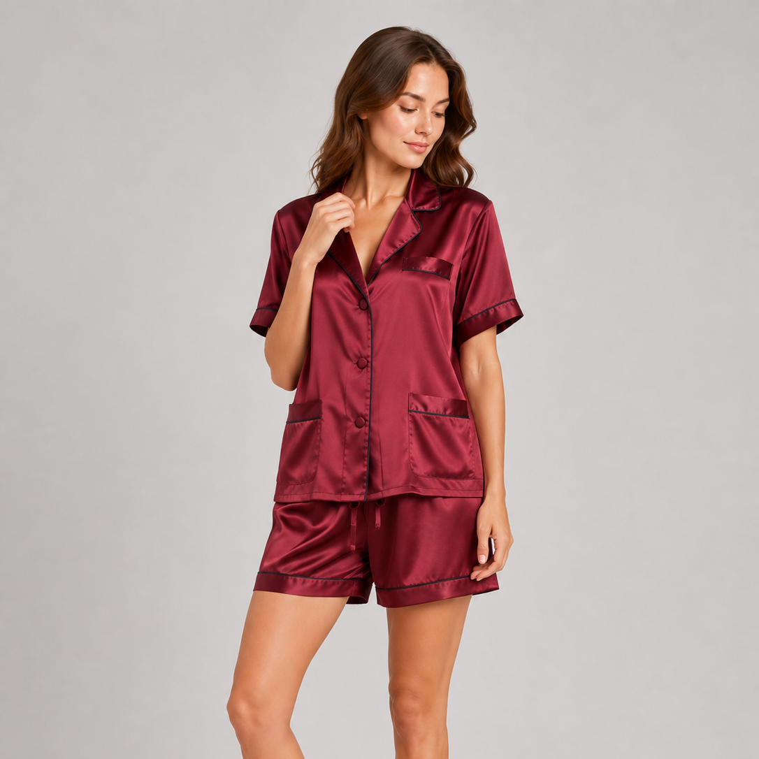 Pyjama court en pure soie de mûrier 22 mommes – Chemise et short