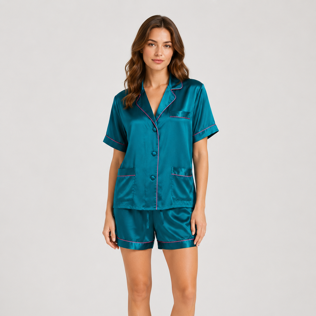 Pyjama court en pure soie de mûrier 22 mommes – Chemise et short